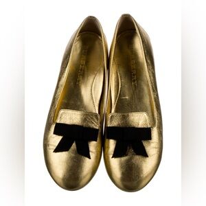 Burberry Metallic Gold Loafers with Black Accent